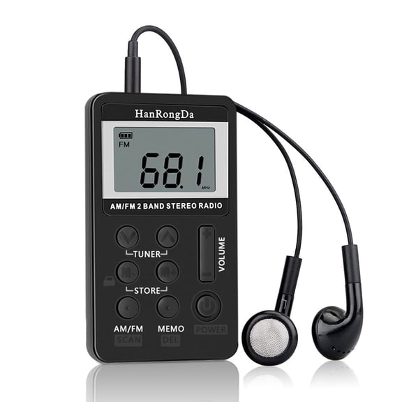 103 Digital Radio 2 Band Stereo Receiver Portable Pocket Radio w Headphones LCD Screen Rechargeable Battery Lanyard