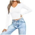 thumbnail image 2 of Josdec Women V-Neck Basic Casual Long Sleeve T-Shirt, Solid Color Slim Fitted Everyday Essential Pullover Tops S-XL, 2 of 6