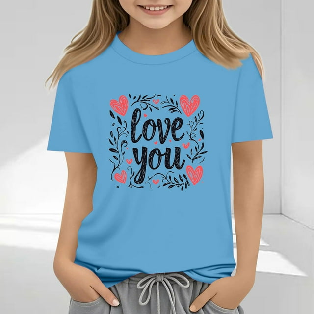 Chemise Décontractée à Manches Courtes et Col Rond Imprimée pour la Fête des Mères des Enfants