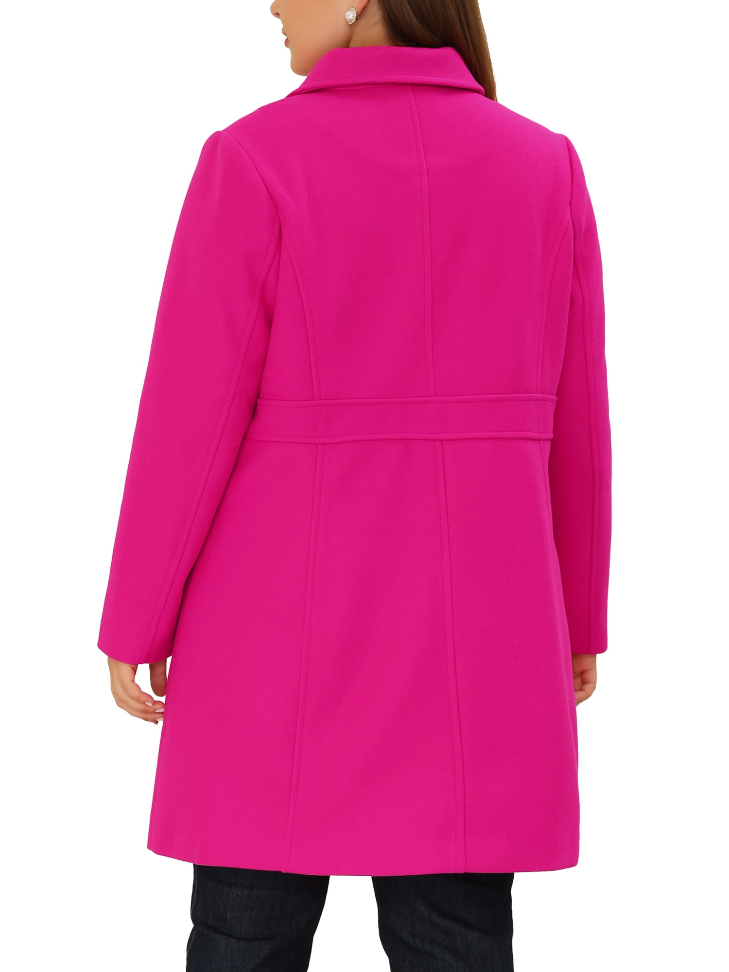 Unique Bargains Women s Plus Single Breasted Cinched Waist Winter Pea Long Coat 4X Hot Pink