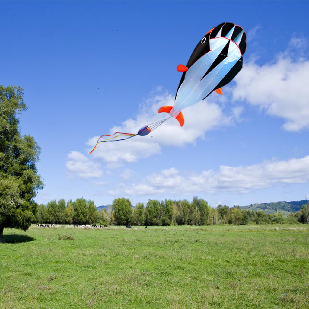 3D Dolphin Kite Huge Frameless Soft Parafoil Giant, Easy Huge for Kids and  Adults with , for Outdoor Activities black 
