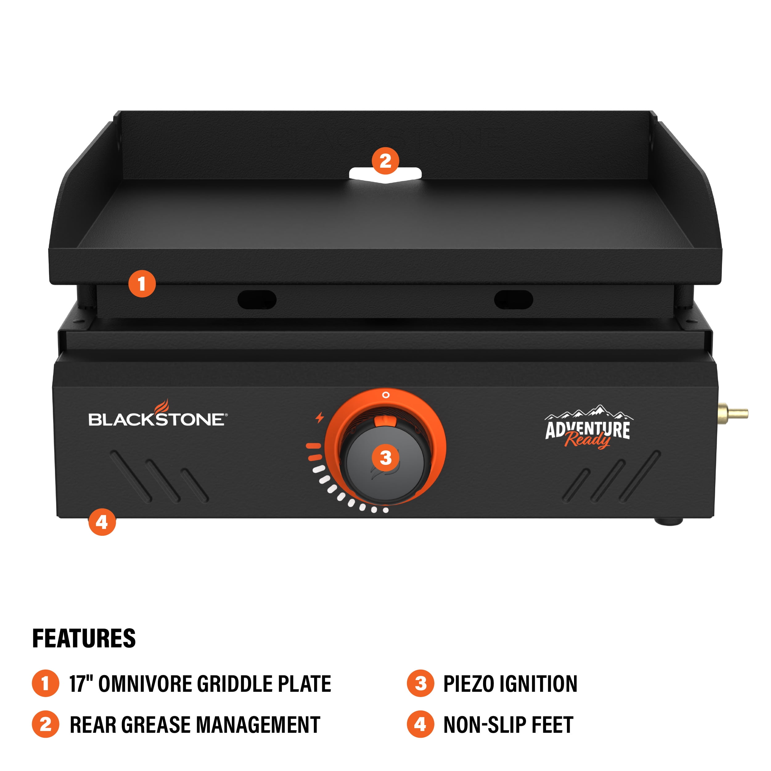 Blackstone Adventure Ready Outdoor Griddle, 17 Inch Single-Burner Portable Flat Top Grill, Black