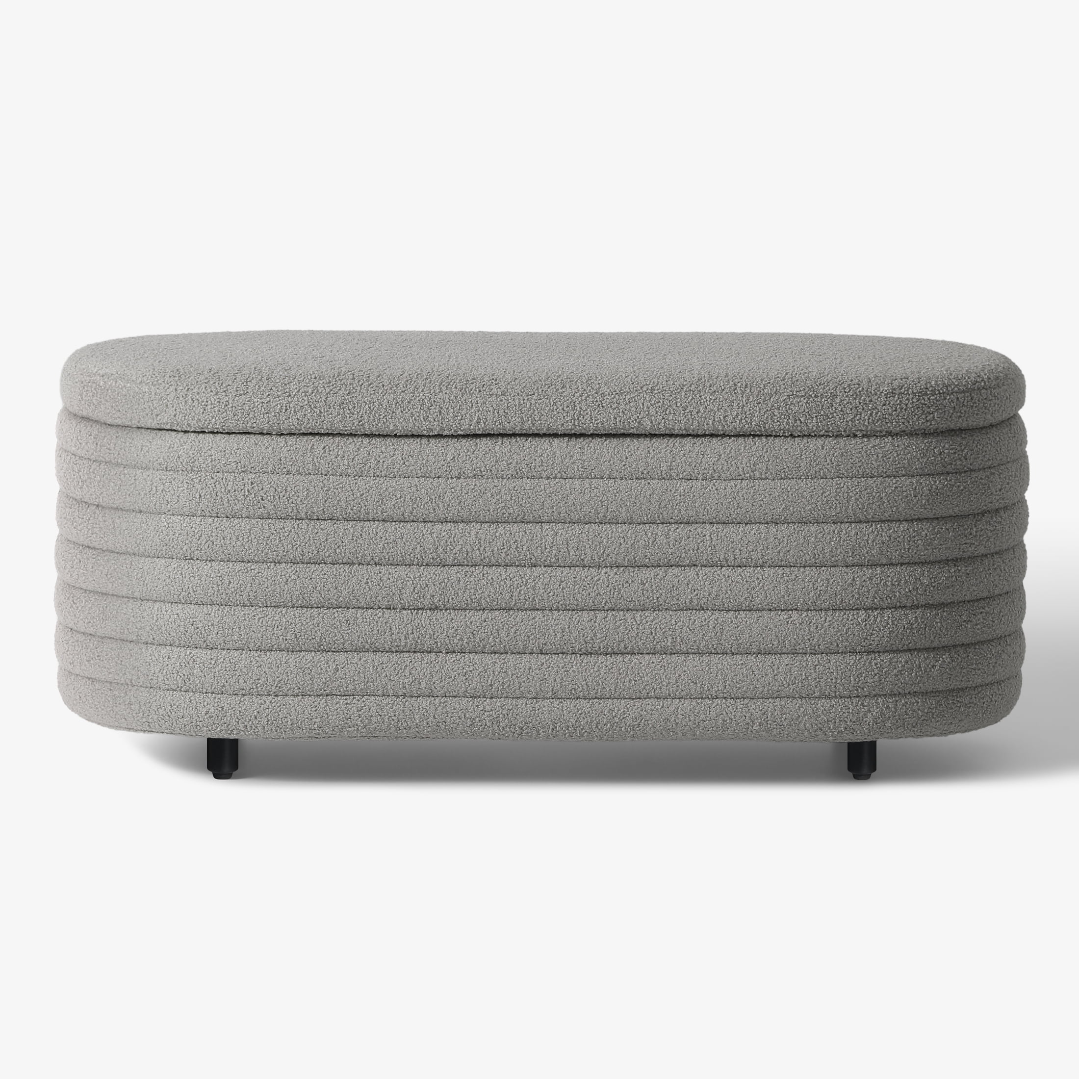 WestinTrends 42" Wide Mid-Century Modern Upholstered Teddy Sherpa Tufted Oval Storage Ottoman Bench, Light Gray