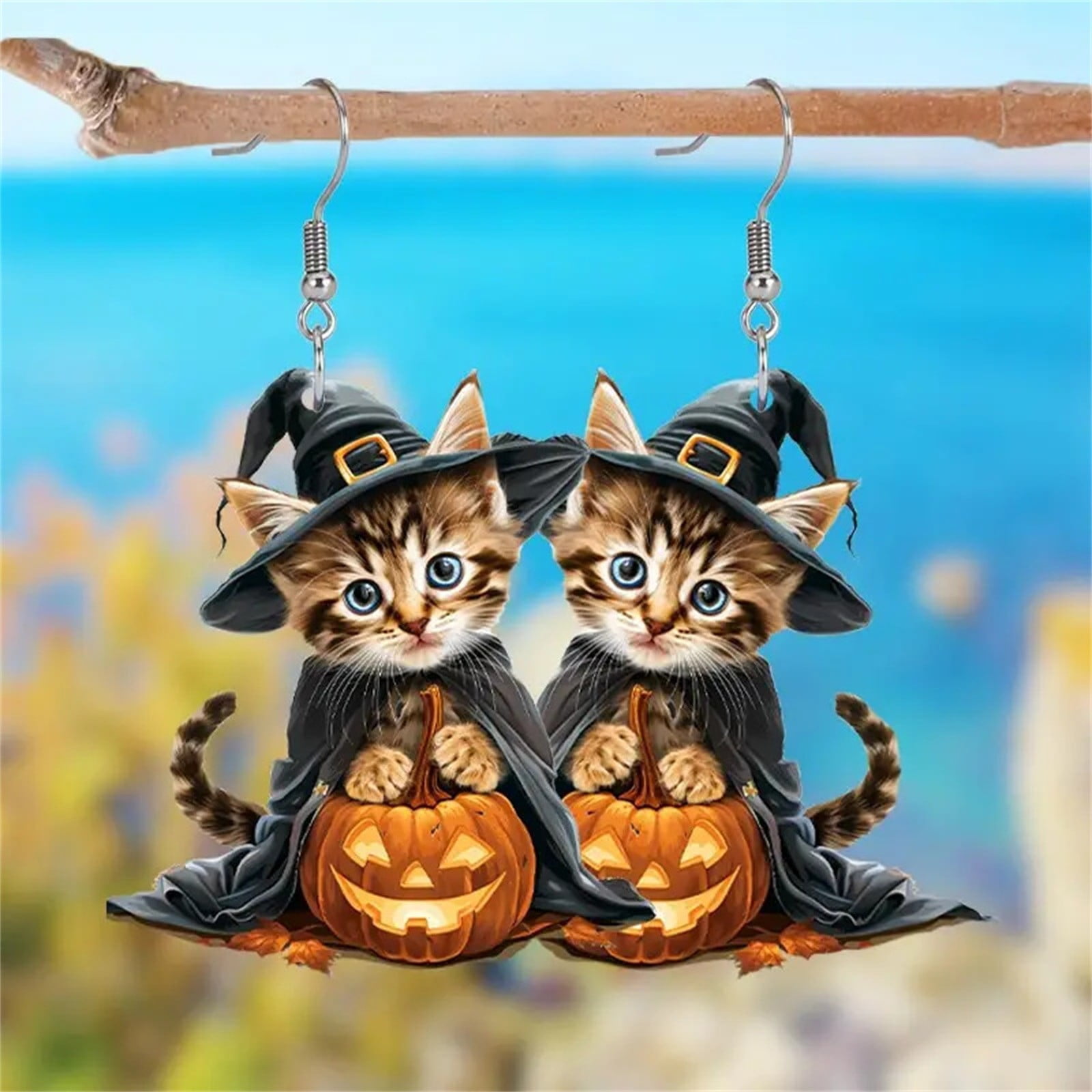 Homesteed Black Magic Kitten Earrings Halloween Acrylic Dangle Jewelry for Women Holiday Party Costume Accessories