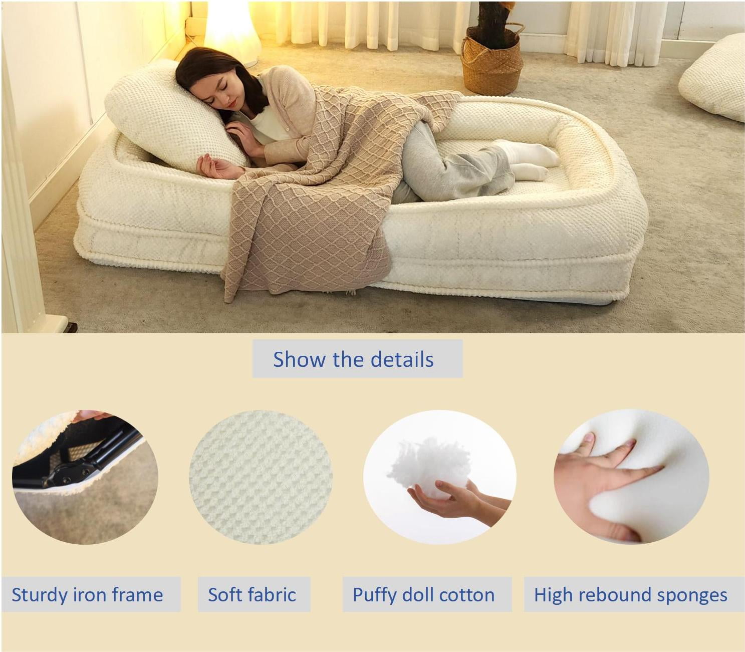Aukfa Fold Lazy Sofa Bed,Floor Chair Small Couch with 5 Adjustable for Living Room, White