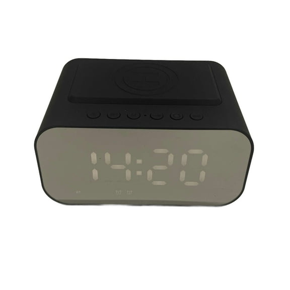 Wireless Charging Bluetooth Speaker Clock Led Display Alarm Clock Speaker with FM Radio USB Fast Charger