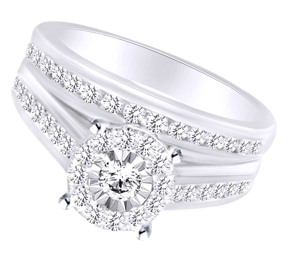 Round Shape White Natural Diamond Wedding Ring Set In 10k White Gold (1.25 cttw) Ring Size-4 - image 2 of 2