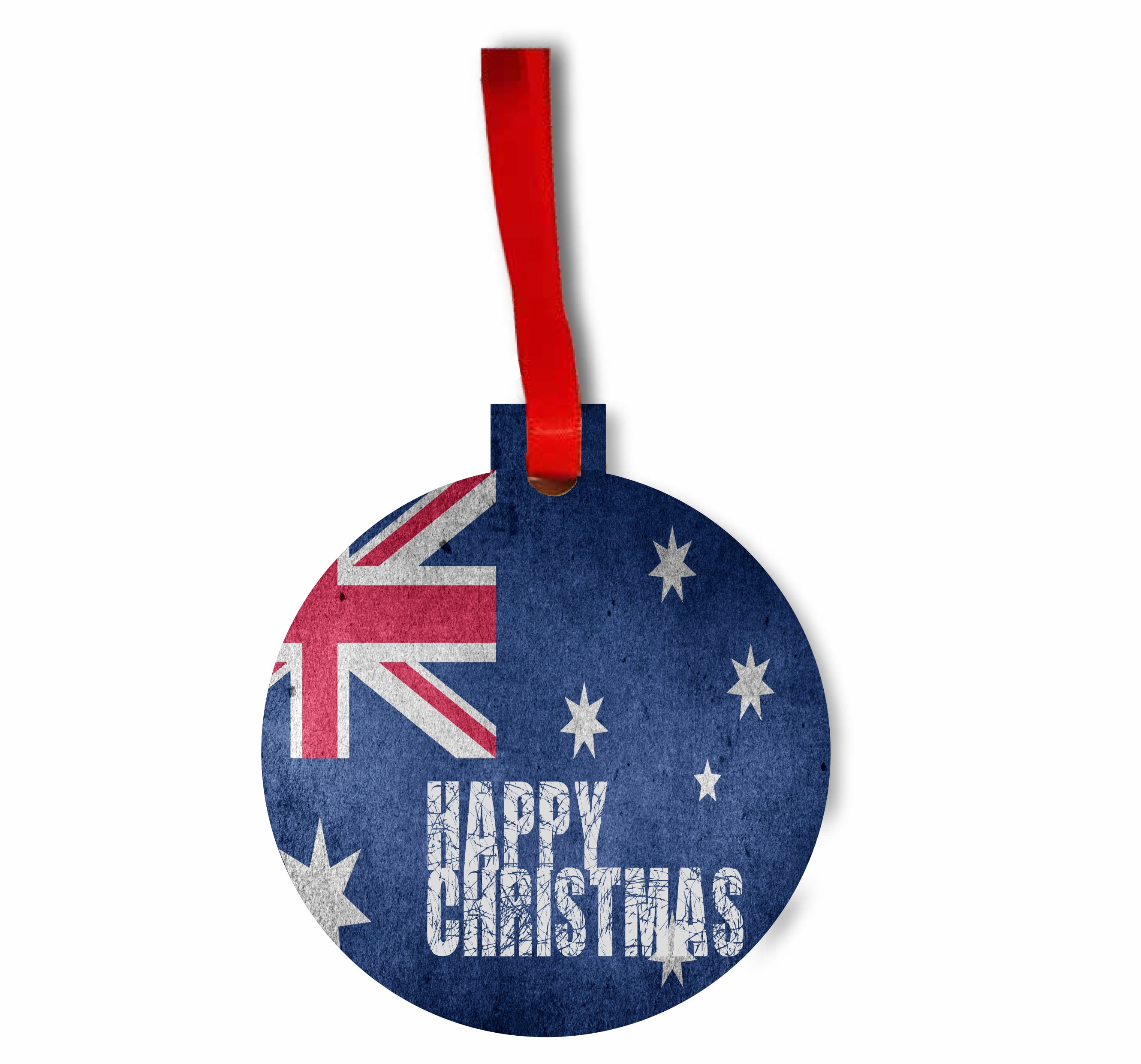 Australia Flag Happy Christmas Flat Round Shaped Hardboard Hanging
