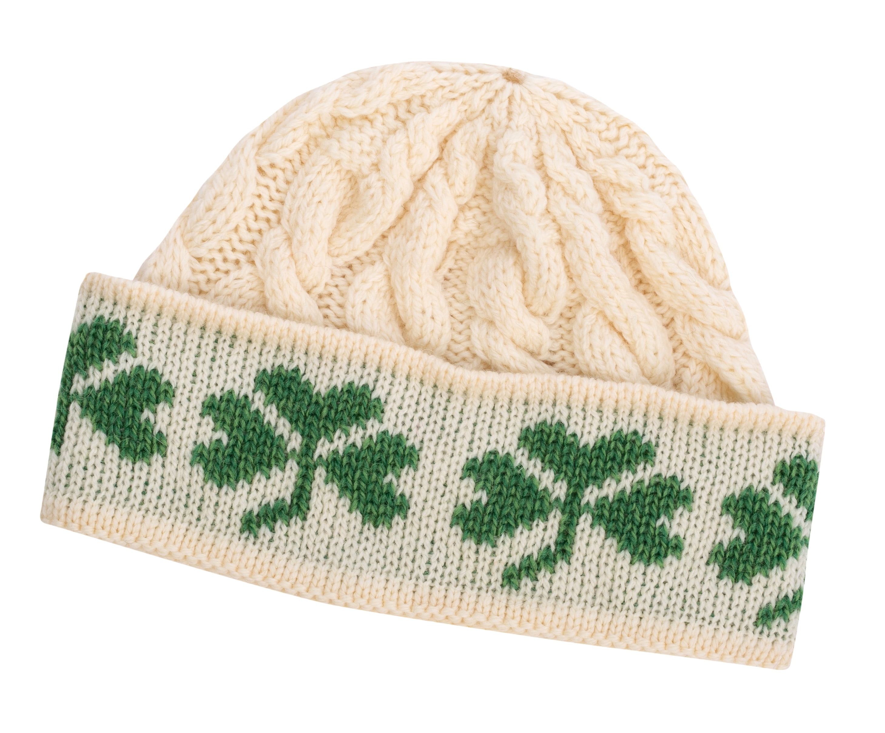 Natural Colour Man Of Aran Knit Style Bobble Hat With Irish Cable Stitch