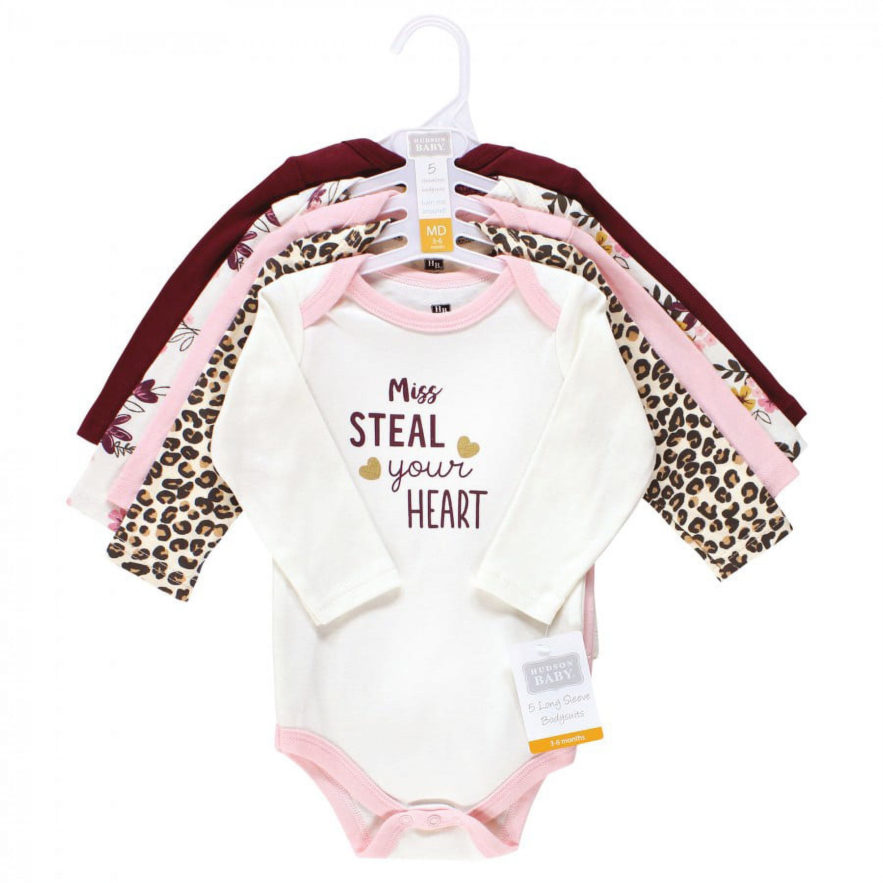 Hudson Baby Infant Girl Cotton Long-Sleeve Bodysuits, Steal Your Heart, Newborn