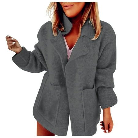 

nsendm Juniors Long Jackets Women Solid Color Lapel Patchwork Long Sleeve Open Sweater Winter Maternity Clothes Women Coat Dark Gray Medium