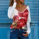 thumbnail image 2 of Mujeres Primavera Moda O-cuello Raya Suelta Impreso Patchwork Blusa Tops Pullover Fridja FKASFK143, 2 of 5