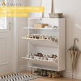 thumbnail image 5 of Masupu Shoe Storage Cabinet, Shoe Cabinet with 2 Flip Drawers Entryway Shoe Storage Freestanding Shoe Organizer Cabinet with Metal Leg, Narrow Shoe Rack Cabinet, Diamond White, 5 of 9