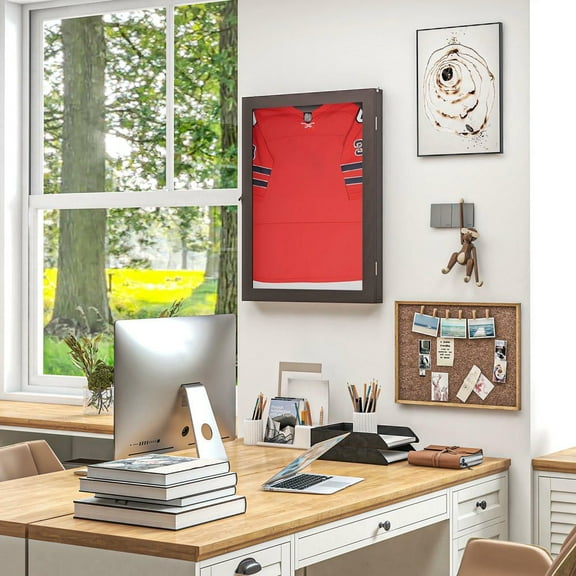 23.5" x 31.5" Sports Jersey Frame Display Case UV-Resistant - Brown, Resenkos
