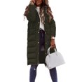 thumbnail image 5 of Women's Plus Size Long Hooded Puffer Coat, Solid Color Quilted Jacket, Mid-Calf Winter Coat, Warm Faux Fur Lined Coat, Loose Fit Outerwear Green L, 5 of 5
