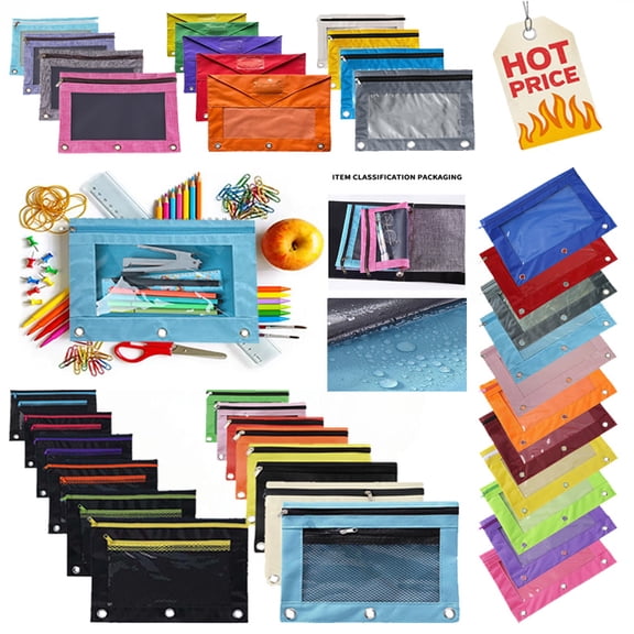 Danhjin Pencil Pouch for 3 Ring Binder, Large Clear Pencil Case Bag in Different Colors with 3 Reinforced Holes, Study Office College Supplies Adults