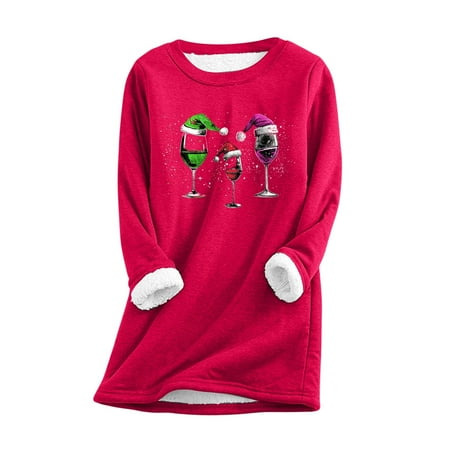 JIKNTTR Christmas Sweatshirts For Women Winter Warm Long Sleeve Shirt Pullover Top Soft Crewneck Thermal Pullover Comfy Thermal Shirts