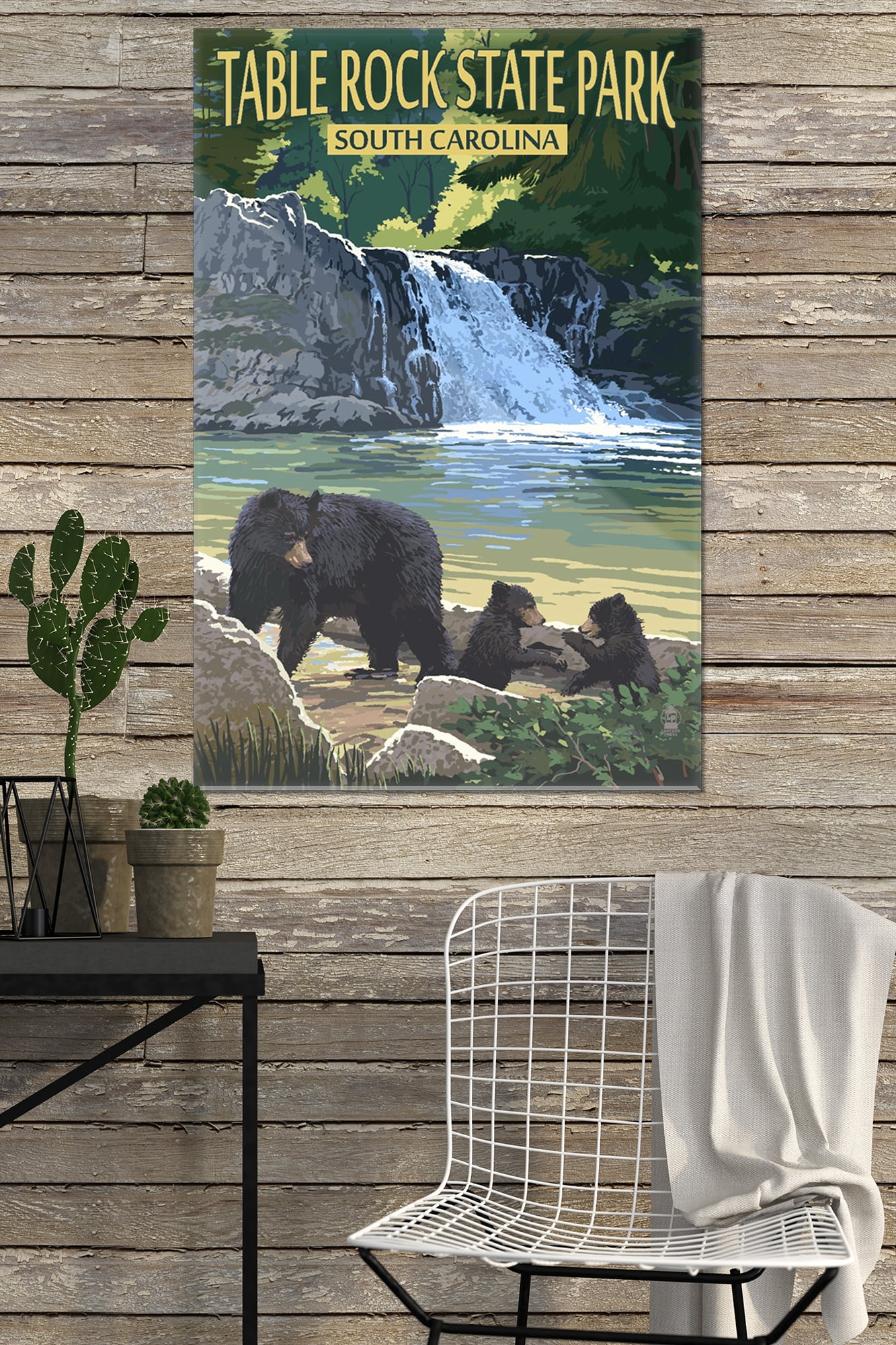 Table Rock State Park South Carolina Black Bears Waterfall Lantern Press Artwork 24x36 Acrylic Wall Art Gallery Quality