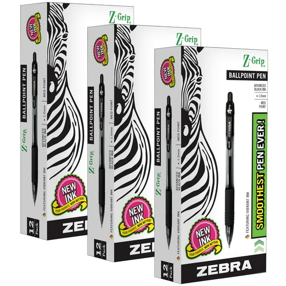 Zebra Pen Z-Grip Ballpoint Retractable Pen, 1.0mm, Black, Pack of 12