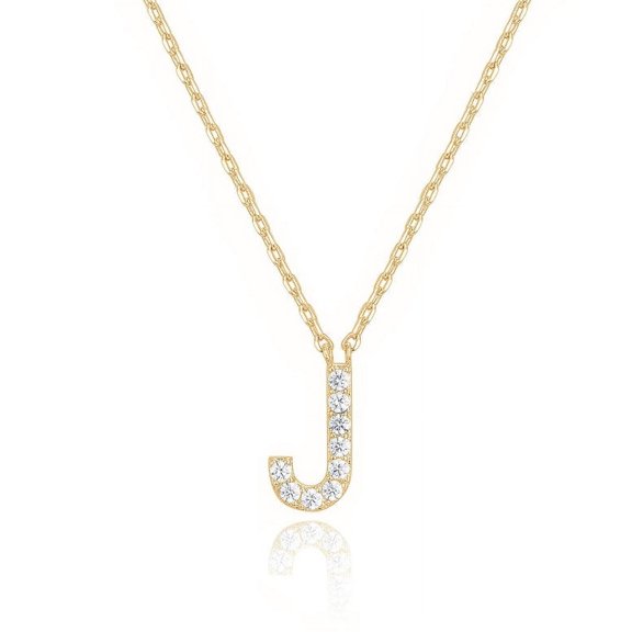 Bonjour Jewelers 14k Yellow Gold Created White Sapphire Initial J Letter Pendant Necklace Plated