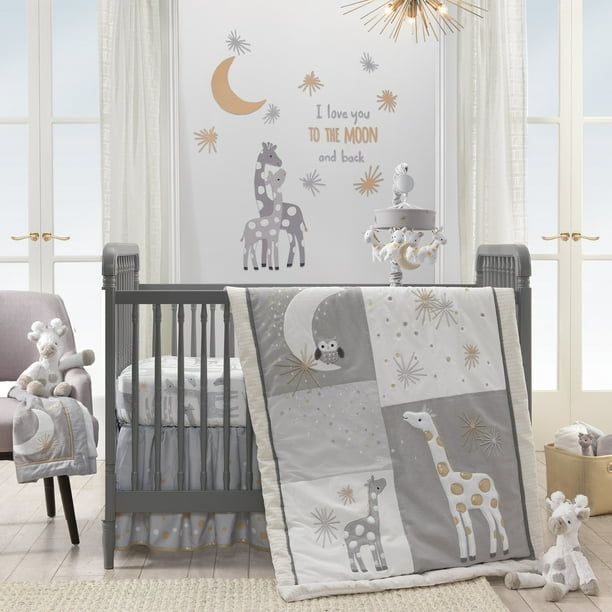 Lambs Ivy Signature Moonbeams 3 Piece Crib Bedding Set Gray