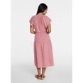 thumbnail image 5 of Time and Tru Women's Cotton Double Cloth Midi Dress with Short Flutter Sleeves, Sizes XS-XXXL, 5 of 5