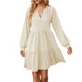 thumbnail image 1 of TSADFHJI Jupes pour Femmes Longueur Midi Robe Bohème Manches Courtes Col Rond avec Poches Robe Décontractée Imprimée Col Rond Robes de Printemps TG Beige, 1 of 5