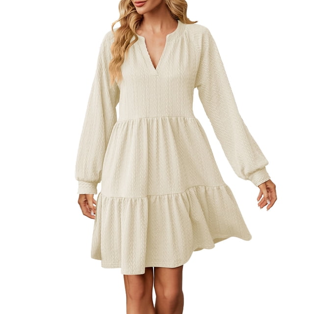 TSADFHJI Jupes pour Femmes Longueur Midi Robe Bohème Manches Courtes Col Rond avec Poches Robe Décontractée Imprimée Col Rond Robes de Printemps TG Beige