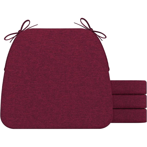 D-Shaped Chair Cushions for Dining Chairs with Ties and Removable Cover, 2'' Thick Dining Kitchen Chair Pads, Indoor Dining Chair Cushions, 17'' x 16'', 4 Pack, Wine Red