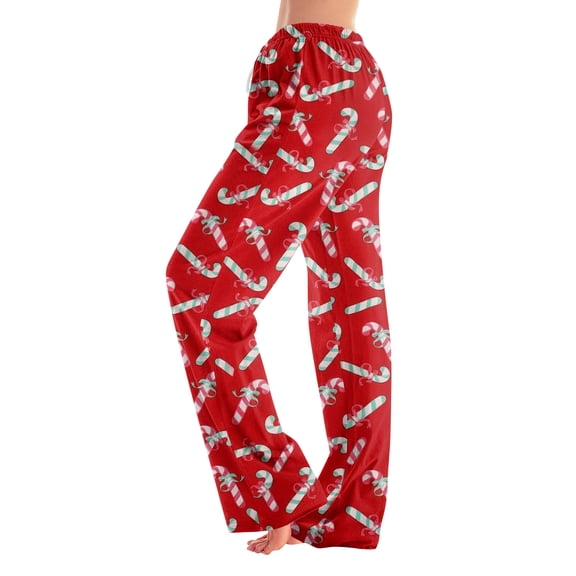 Christmas Pajama Pants for Women Casual Christmas Candy Cane Graphic Pajama Pants Soft Comfy Lounge Sleepwear Pants Elastic Waist Pj Bottoms Red,XL