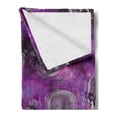 thumbnail image 2 of Skull Soft Flannel Fleece Blanket, Horror Movie Thirller Themed Flying Skull Heads Halloween in Outer Space Image, Cozy Plush for Indoor and Outdoor Use, 70" x 90", Black and Purple, by Ambesonne, 2 of 5