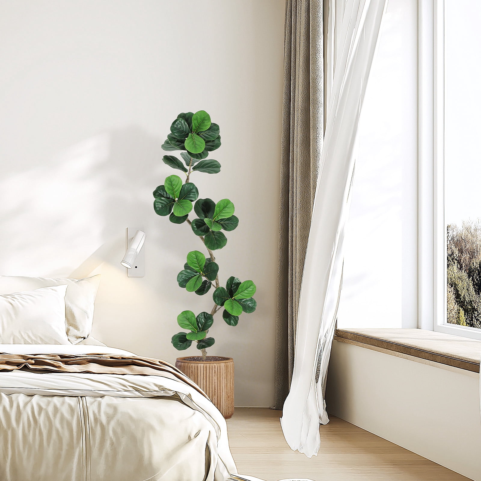 Accreate 6ft Artificial Fiddle Leaf Fig Tree in White Modern Planter, Artificial Plants Indoor with Realistic Moss, Faux Trees Floor for Living Dining Room Bedroom, Housewarming Gift