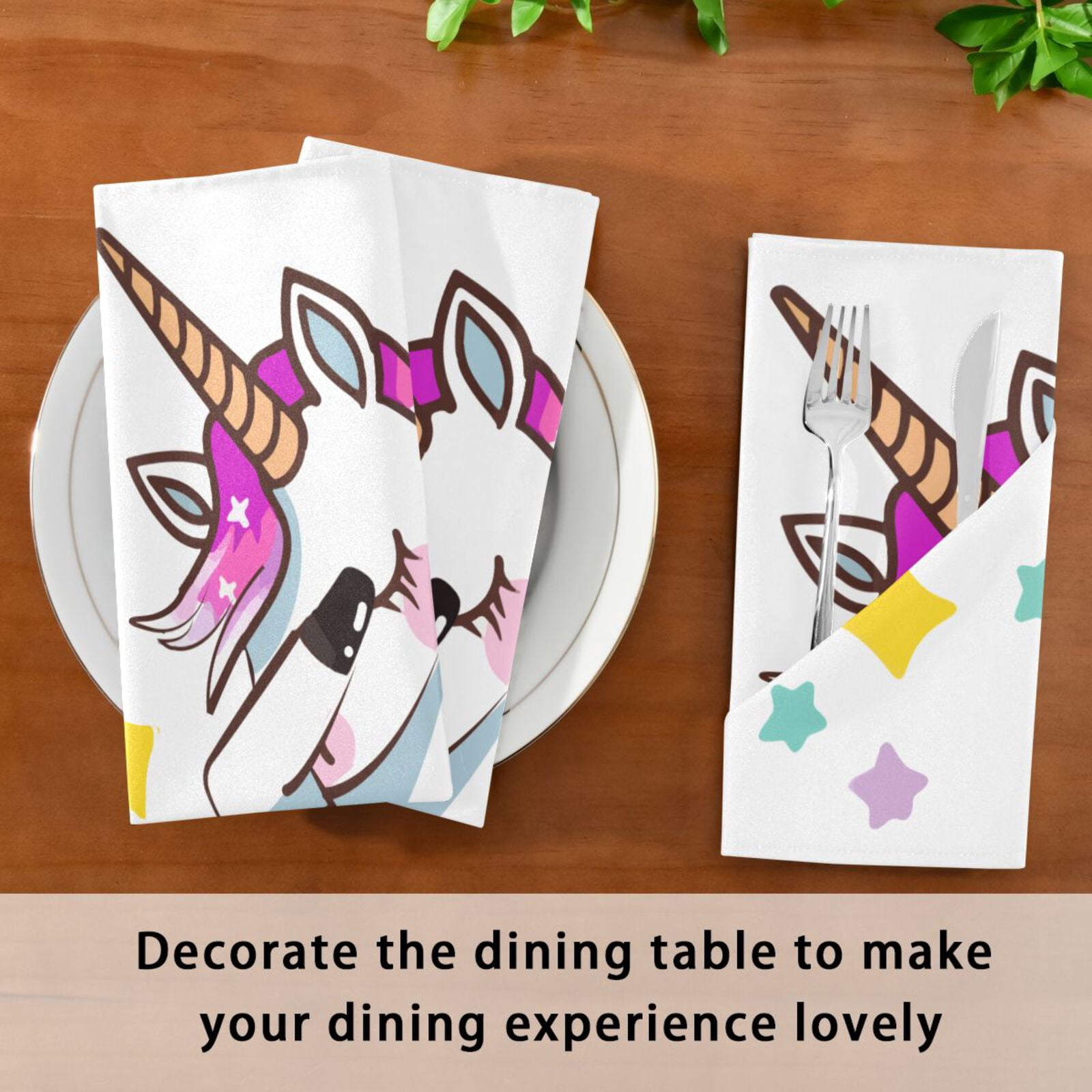 JSTEL Unicorn Dabbing Cloth Napkins Set of 6, 20x20 Inch Washable and Reusable Napkin for Decoupage Dinner Party Everyday Use