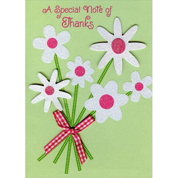 Designer Greetings 6 Sparkling Daisies with Tip On Flowers and Ribbon 3D Hand Decorated Designer Boutique Keepsake Thank You Card