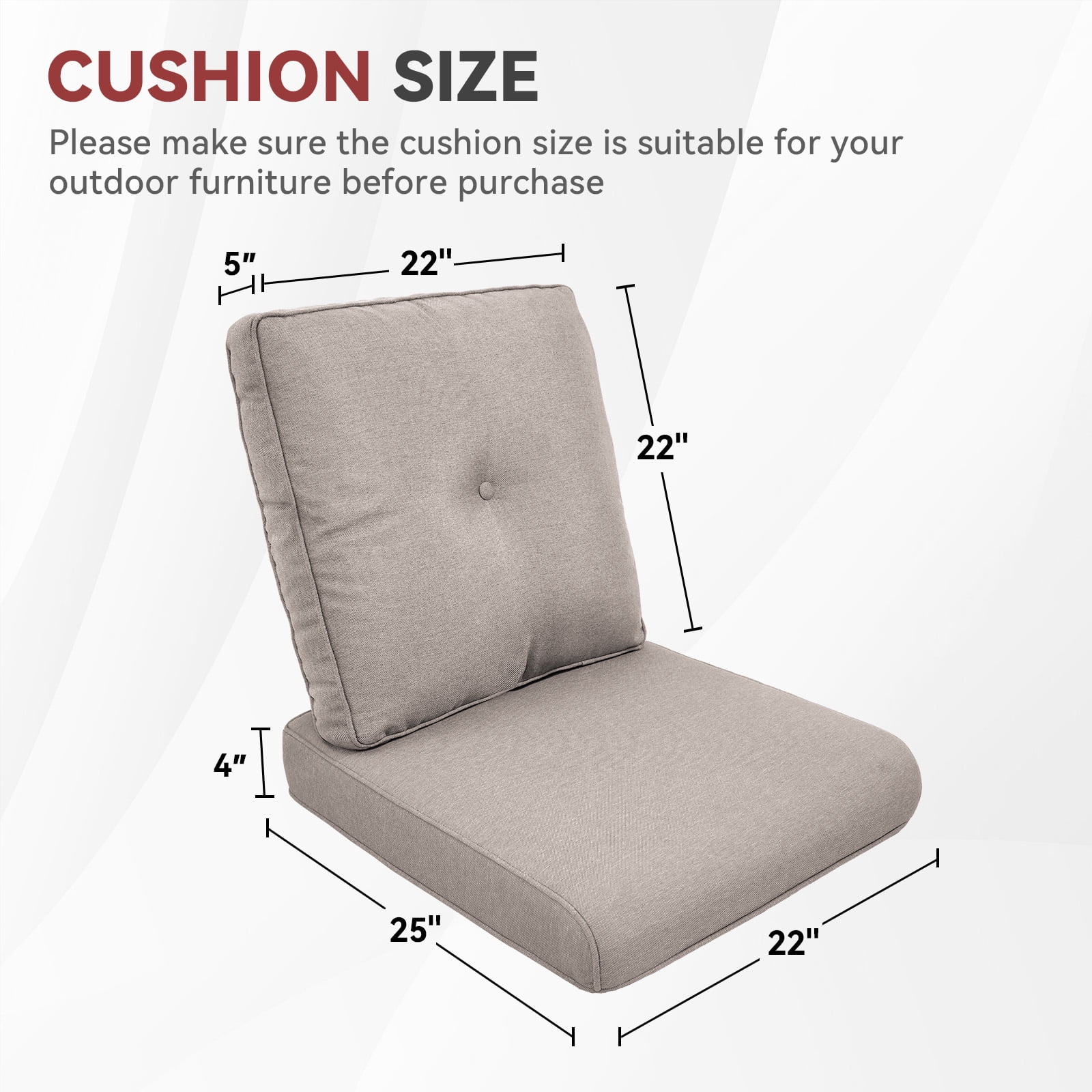 Planntonneo Outdoor Wicker Furniture Cushion Set, 25 x 22 x 4 Deep Seat Patio Chair Cushions, Beige, 3 Sets