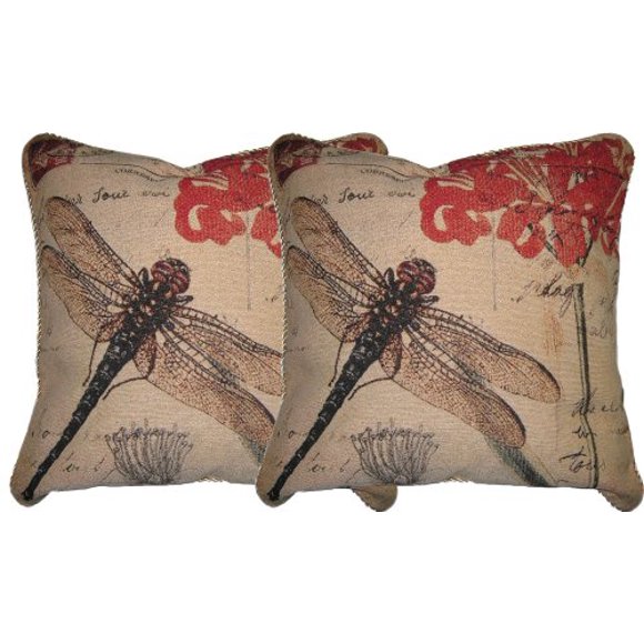 DaDa Bedding Accent Cushion Covers - Set of 2 Dragonfly Dream - Elegant Colorful Travel Decor - 2-Pieces - 18" x 18"