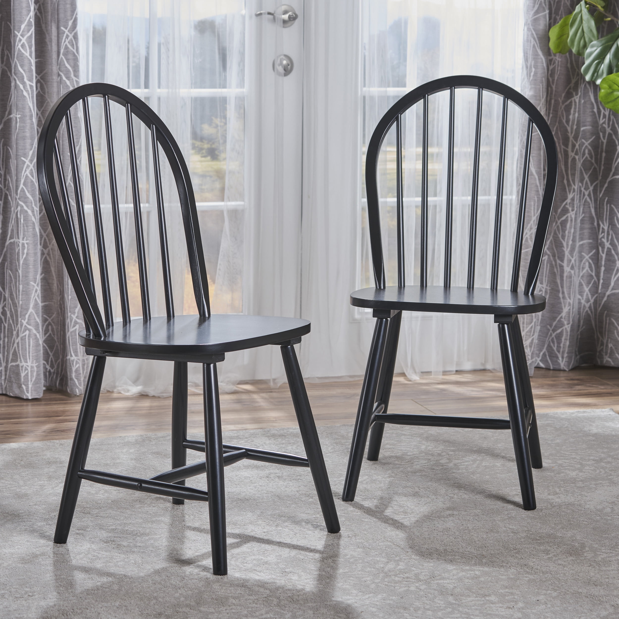 Noble House Conrad Farmhouse Cottage High Back Spindled Rubberwood Dining Chairs, Set of 2 