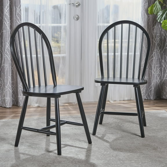 Noble House Conrad Farmhouse Rubberwood Dining Chairs, Set of 2, Black, White