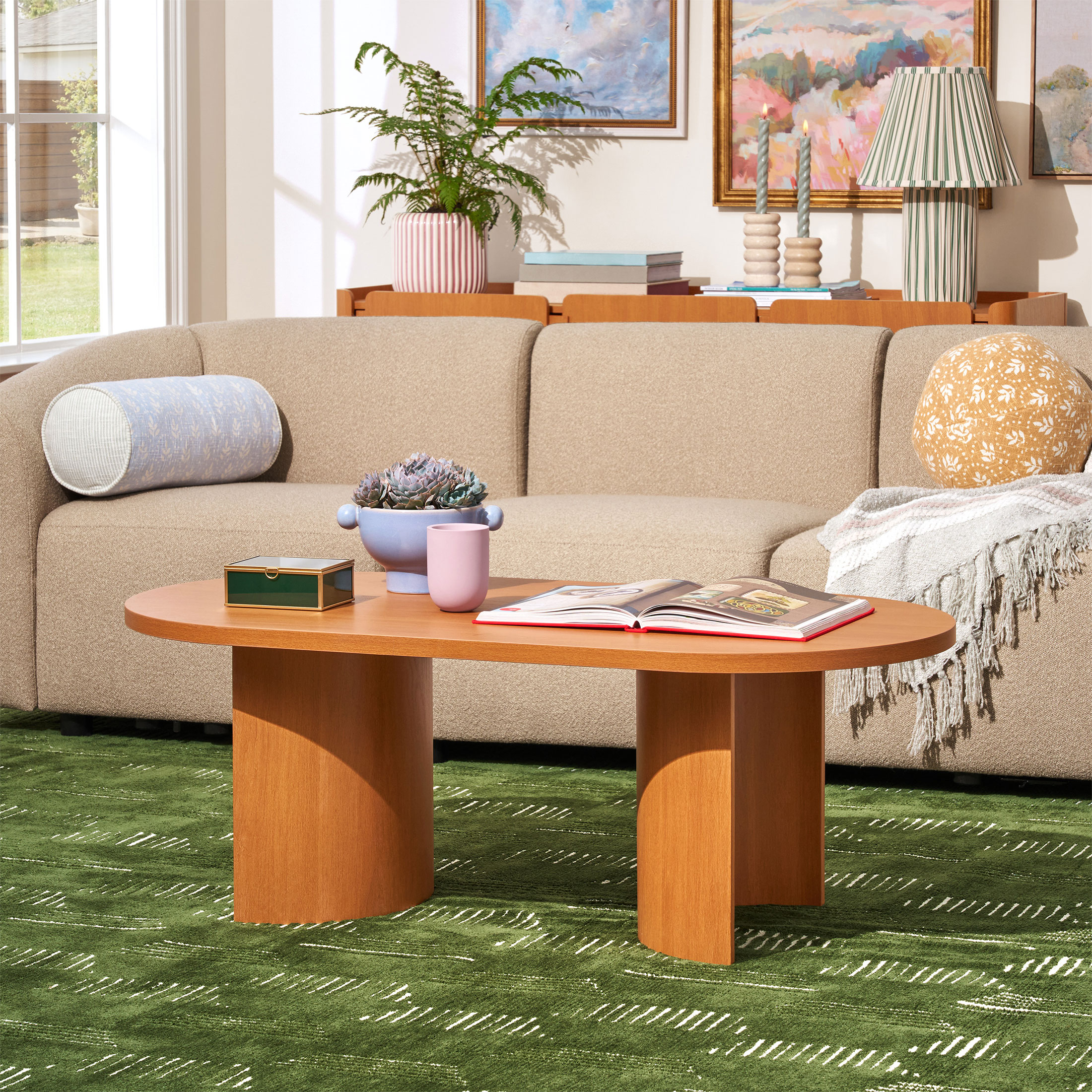 Beautiful Mae Coffee Table by Drew Barrymore, Cherry Finish, Box 1