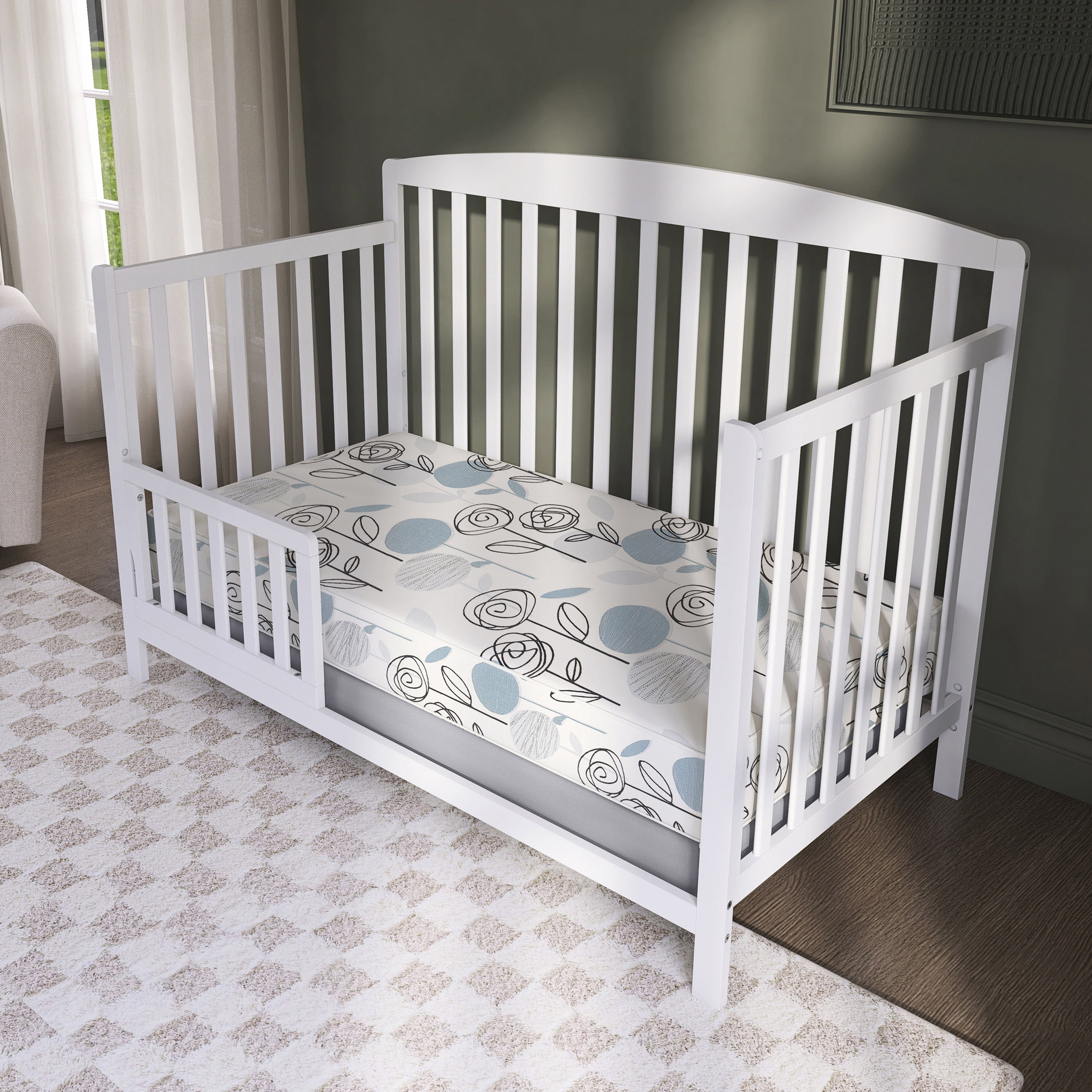 Dream On Me Nap Nest Crib and Toddler Mattress, Teal Flowers