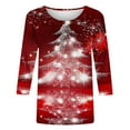 thumbnail image 3 of Mnyycxen Halloween Shirts for Women Christmas Tree Printed 3/4 Sleeve Crewneck Tunic Blouse Casual Fall Trendy Pullover, 3 of 4