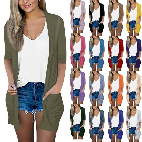 GXIPO 3/4 Sleeve Open Front Cardigan Lightweight Soft Drape Cardigans Summer Fall Solid Color Dark Purple XL