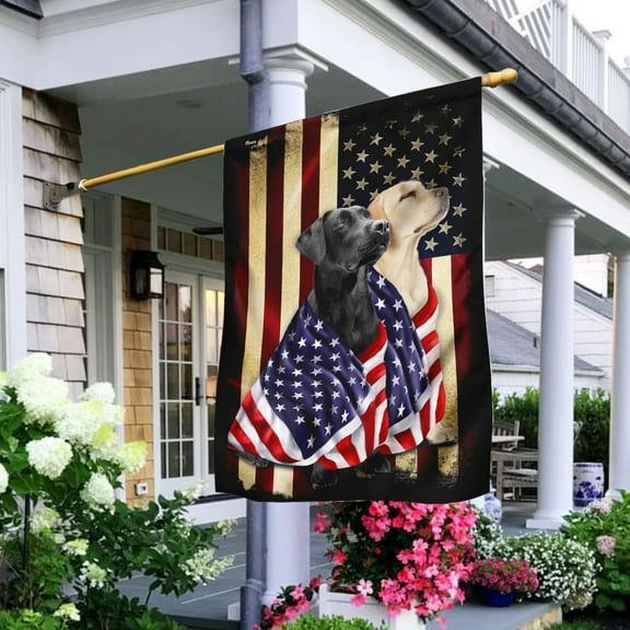 FLAGWIX American House Flag (29.5" x 39.5")-Black And Yellow Labrador Retriever American Patriot Flag - Polyester Indoor Outdoor Flags