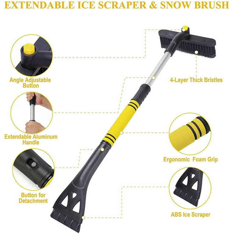 YeewayVeh 35 Ice Scraper for Car Windshield, Extendable Snow Brush with  Foam Grip & Additional Handhold, 2 in 1 Detachable & Scratch-Free Snow