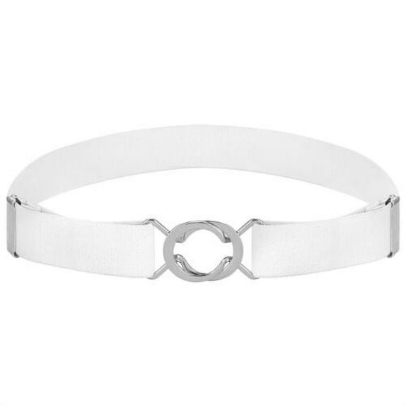 Buyless Fashion Kids Toddlers Baby Adjustable Elastic Stretch Belt with Silver Twisted Buckle - 5095-White