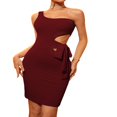 thumbnail image 3 of Women‘s Summer One Shoulder Cutout Sleeveless Bodycon Mini Short Dress, 3 of 7