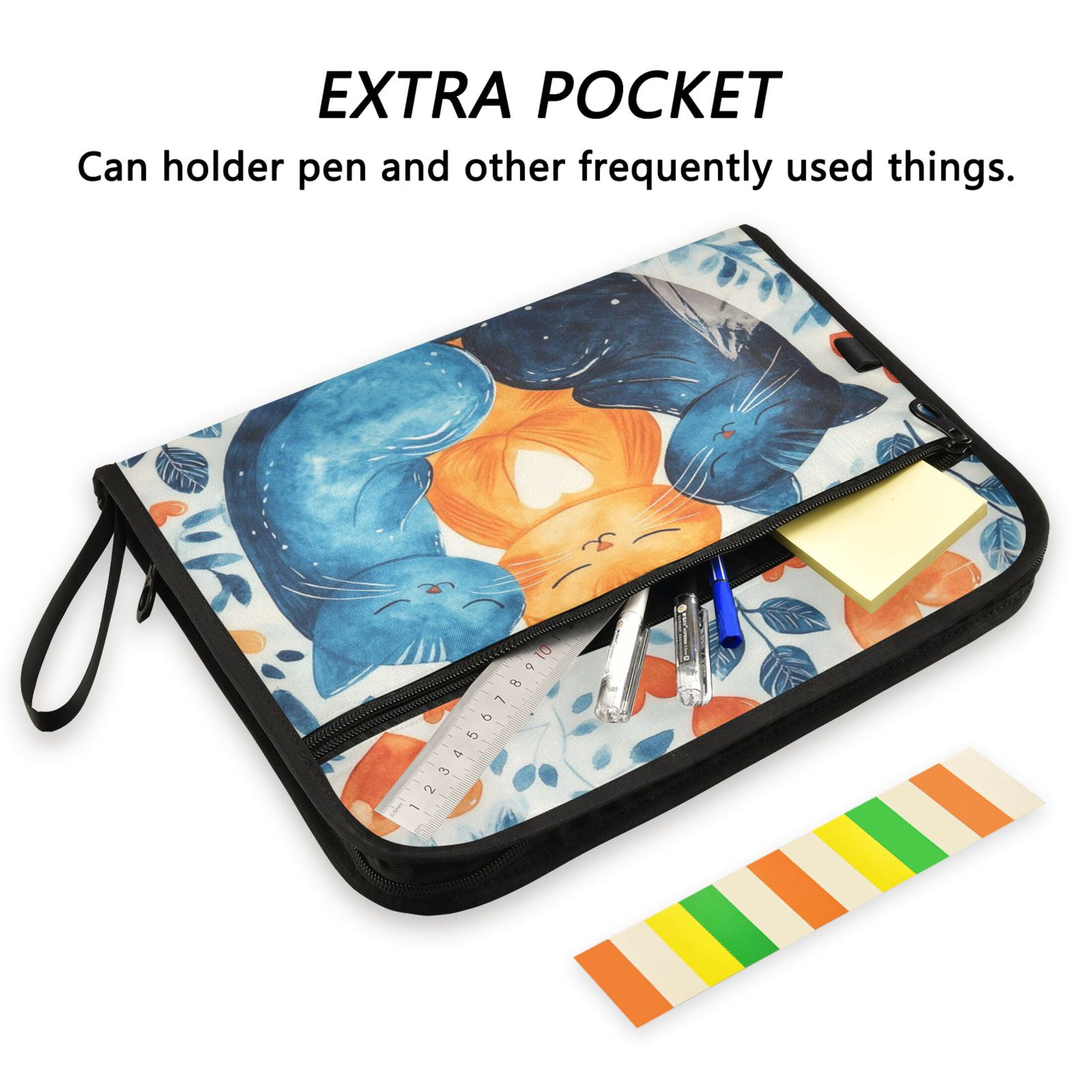 WOBOGO Curled Up Kitten Expanding File Folder Letter Size Accordion Filing Organizer 13 Pocket Separate Organ Pocket