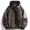 thumbnail image 5 of VNKIDY Men's Coat Autumn Winter Solid Color Leather Hooded Jacket With Snap Accents Long Sleeve Oversized Casual Style Coat For Casual Daily Streetwear Activities Stylish Outerwear, 5 of 6