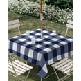 thumbnail image 3 of Square Outdoor Tablecloth with Umbrella Hole Navy Blue Check Outside Table Cloth Waterproof Patio Table Cover Farmhouse Buffalo Plaid Blue Zipper Tablecloths for Picnic Party Camping 54x54 Inch, 3 of 8