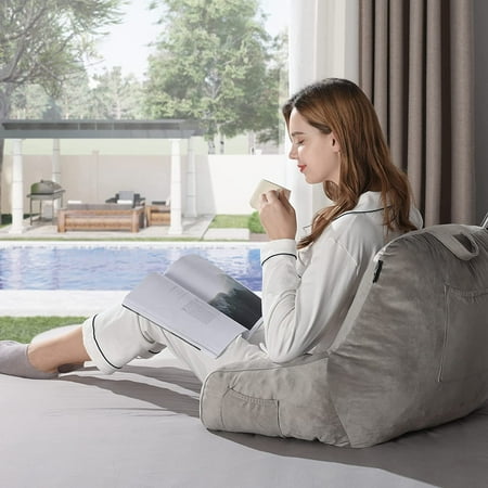 Reading Pillow Large Backrest Lounge Cushion Bed Rest With Arms And Pockets Back Support For Sitting Up In 18 X 15 Inches Grey Canada Reading Pillow Large Backrest, Cushion With Arms
